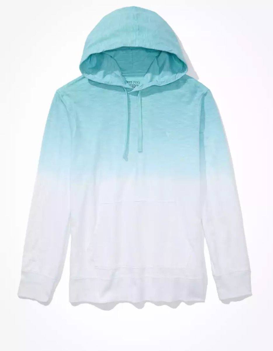 Sweat à Capuche American Eagle AE Super Soft Dip-Dye Turquoise Clair Homme | GGB-58952247